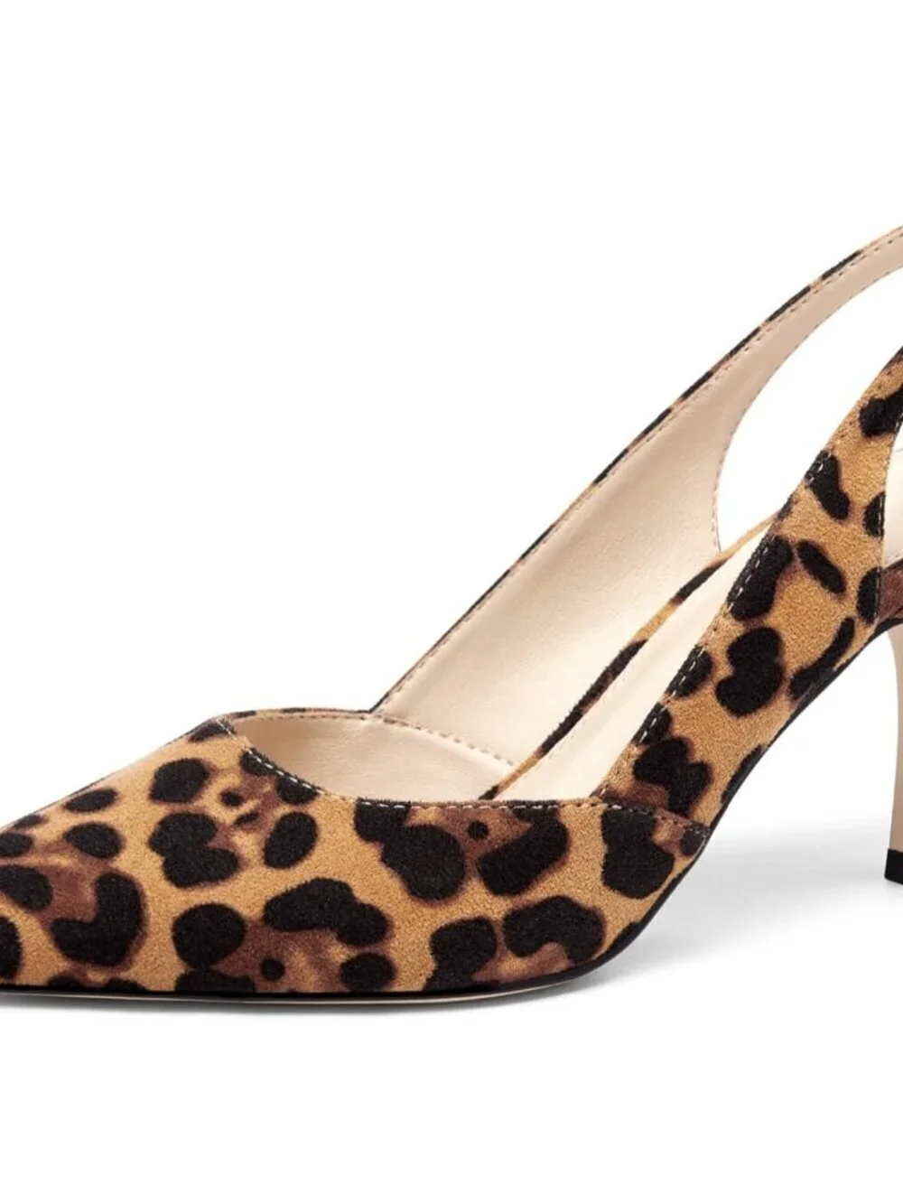 Women's Leopard/suede Slingback Kitten Heels Closed Pointed Toe Pumps Shoes